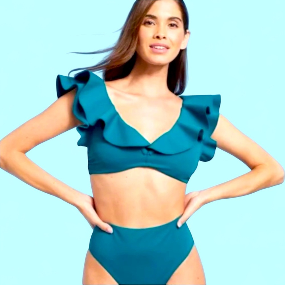 59. Shade & Shore NWT Teal Ruffle Strap Bikini Top